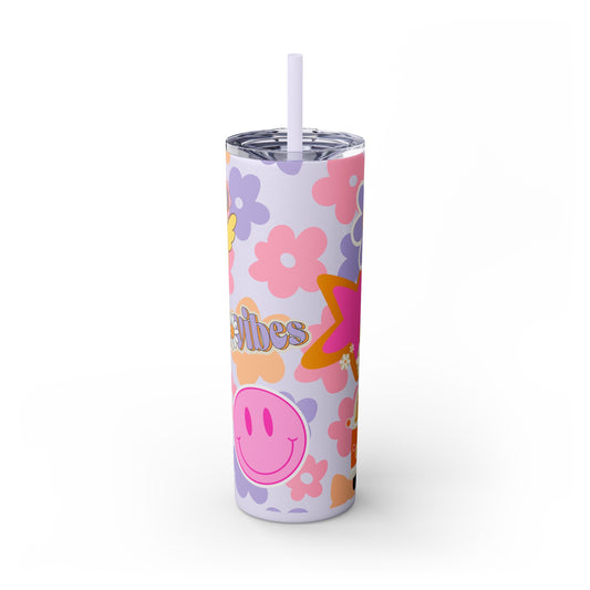 Groovy Chickadee Skinny Tumbler with Straw, 20oz