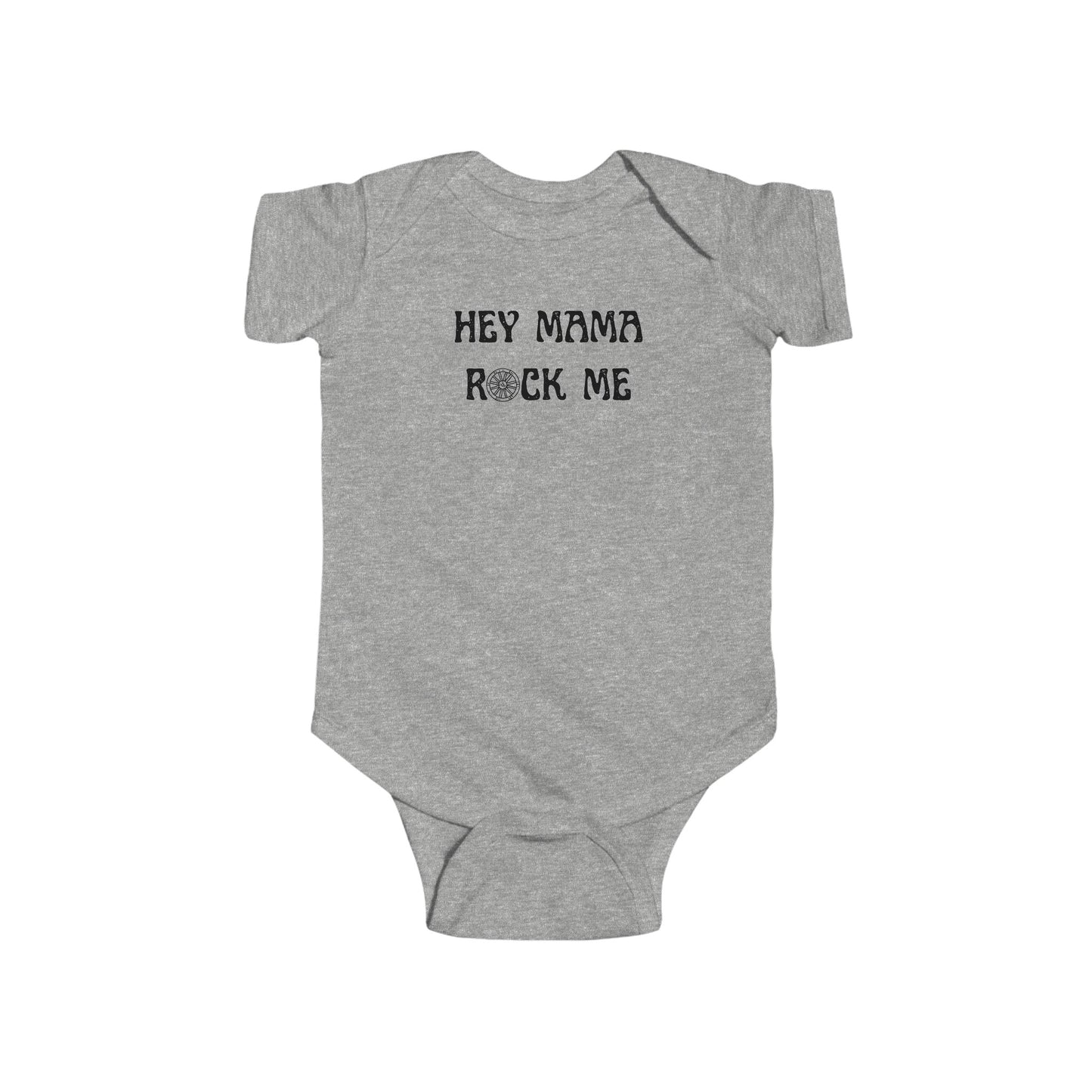 Hey Mama Rock Me Wagonwheel Infant Jersey Bodysuit