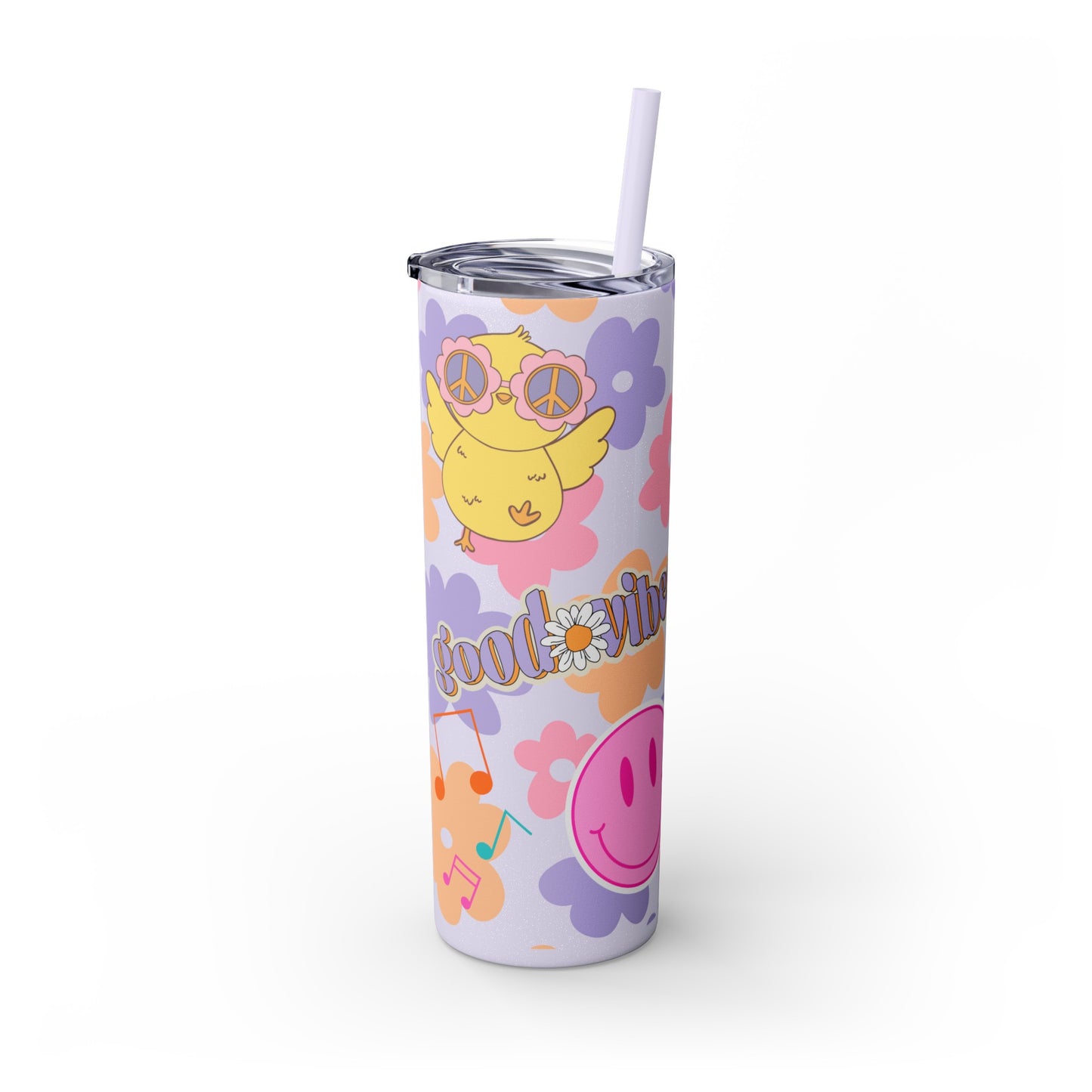Groovy Chickadee Skinny Tumbler with Straw, 20oz