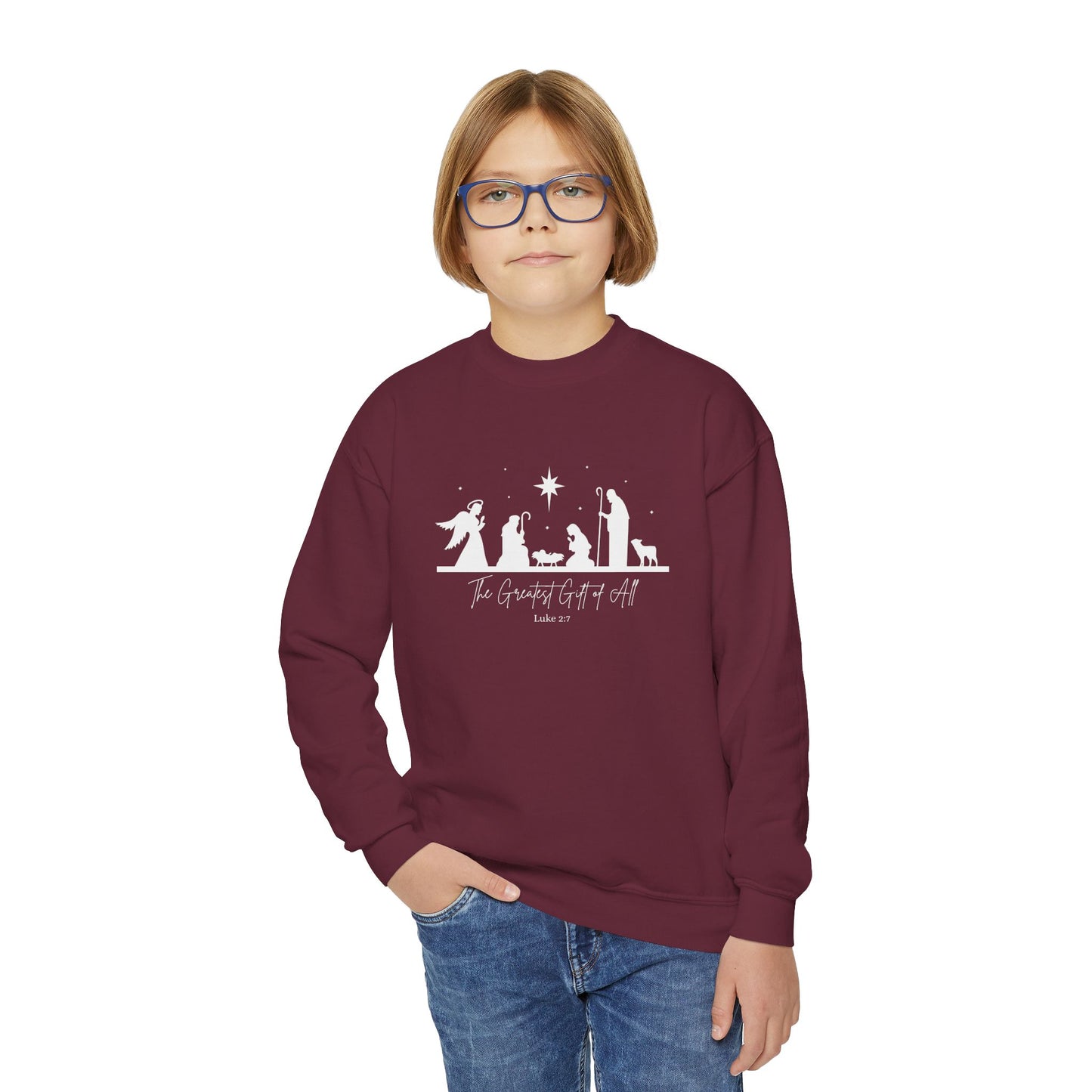 Youth Nativity Greatest Gift of All Crewneck Sweatshirt
