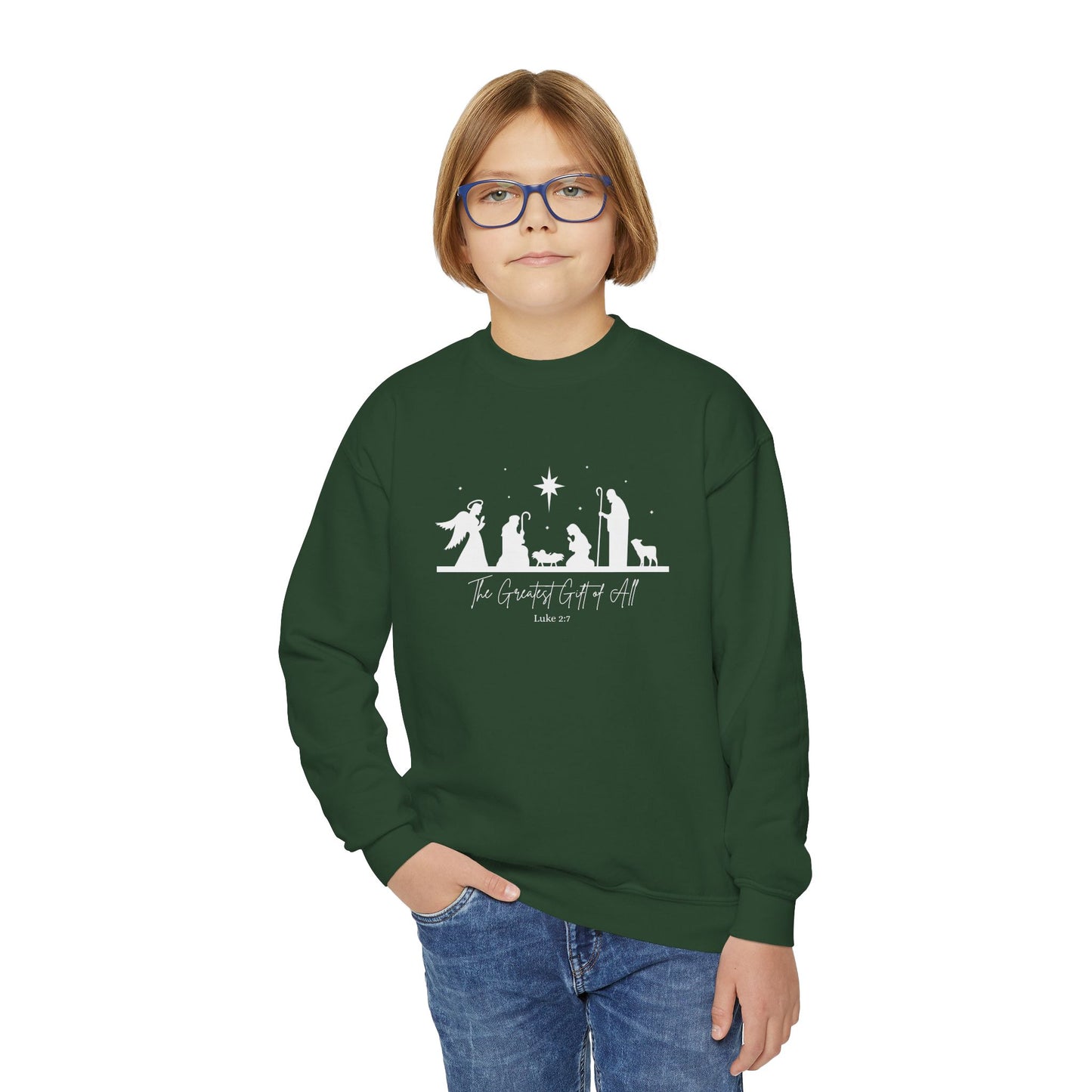 Youth Nativity Greatest Gift of All Crewneck Sweatshirt
